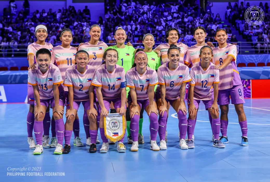 The Philippine women's national futsal team ahead of their match against Poland in the 2025 FIFA Futsal Women's World Cup, November 21, 2025 at the PhilSports Arena in Pasig City. 