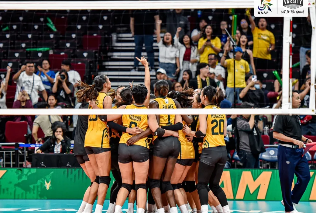 The Far Eastern University Lady Tamaraws celebrate win against Ateneo de Manila University