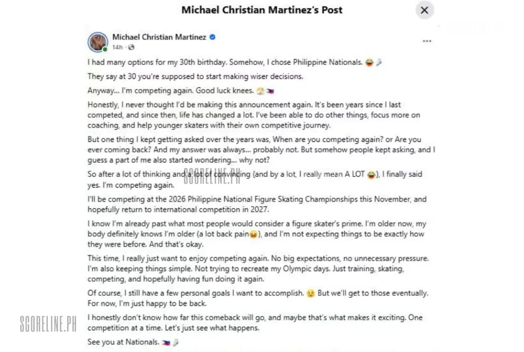 FB Post of Michael Martinez